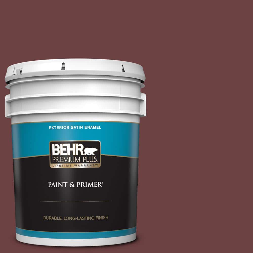 BEHR PREMIUM PLUS 5 gal. #BIC-50 Deep Claret Satin Enamel Exterior Paint & Primer
