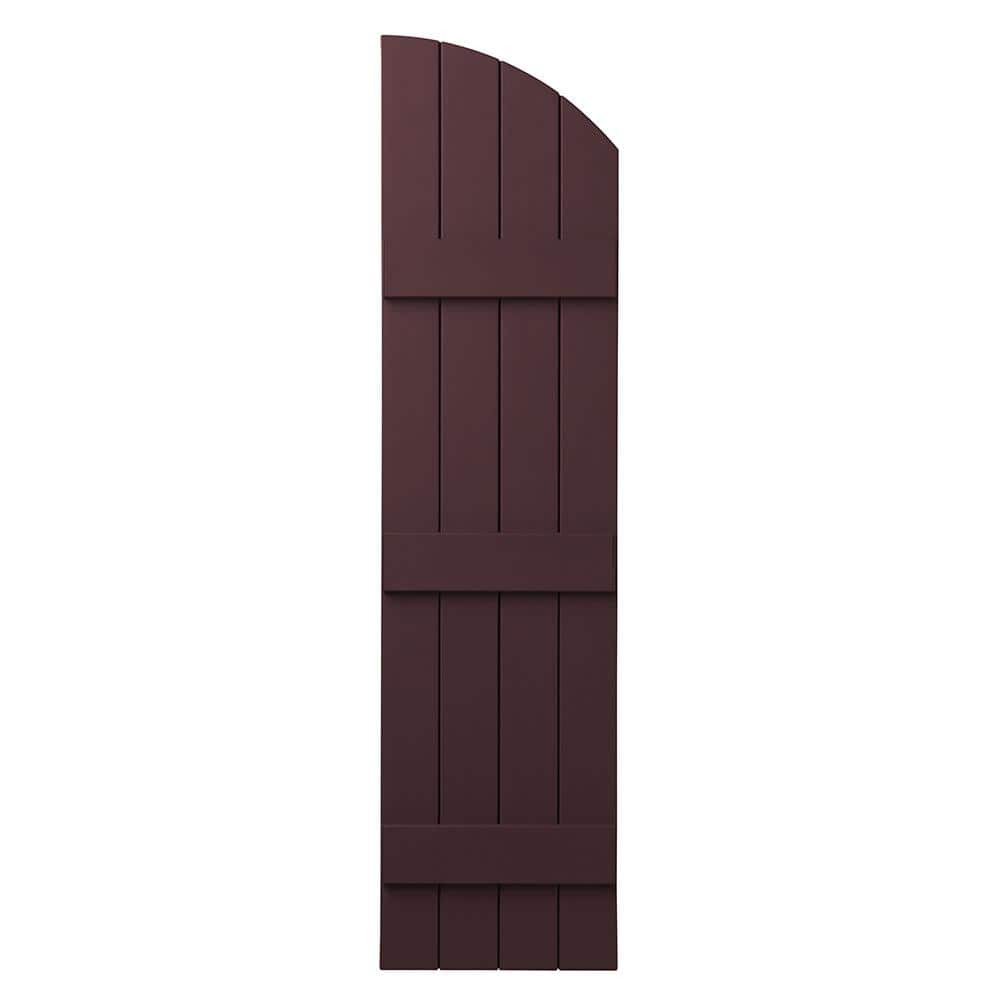 Ply Gem 15 in. x 61 in. Polypropylene Plastic Arch Top Closed Board and Batten Shutters Pair in Vineyard Red