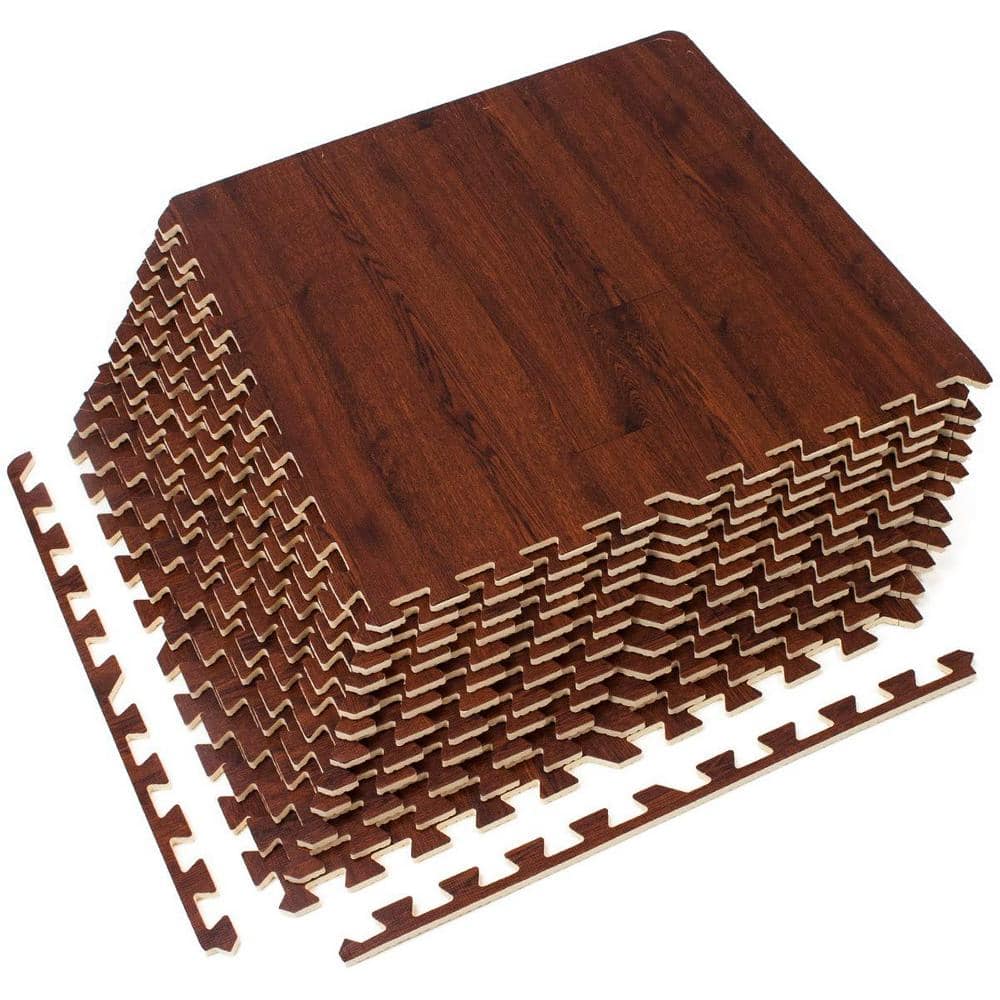 Sorbus Mahogany Wood Grain Floor Mats Foam Interlocking Mats 24 in. x 24 in. (12 Tiles)