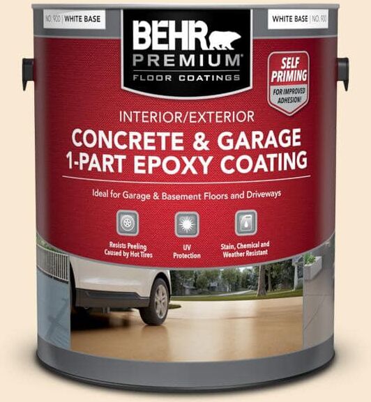 BEHR PREMIUM 1 gal. #OR-W05 Almond Milk Self-Priming 1-Part Epoxy Satin Interior/Exterior Concrete and Garage Floor Paint