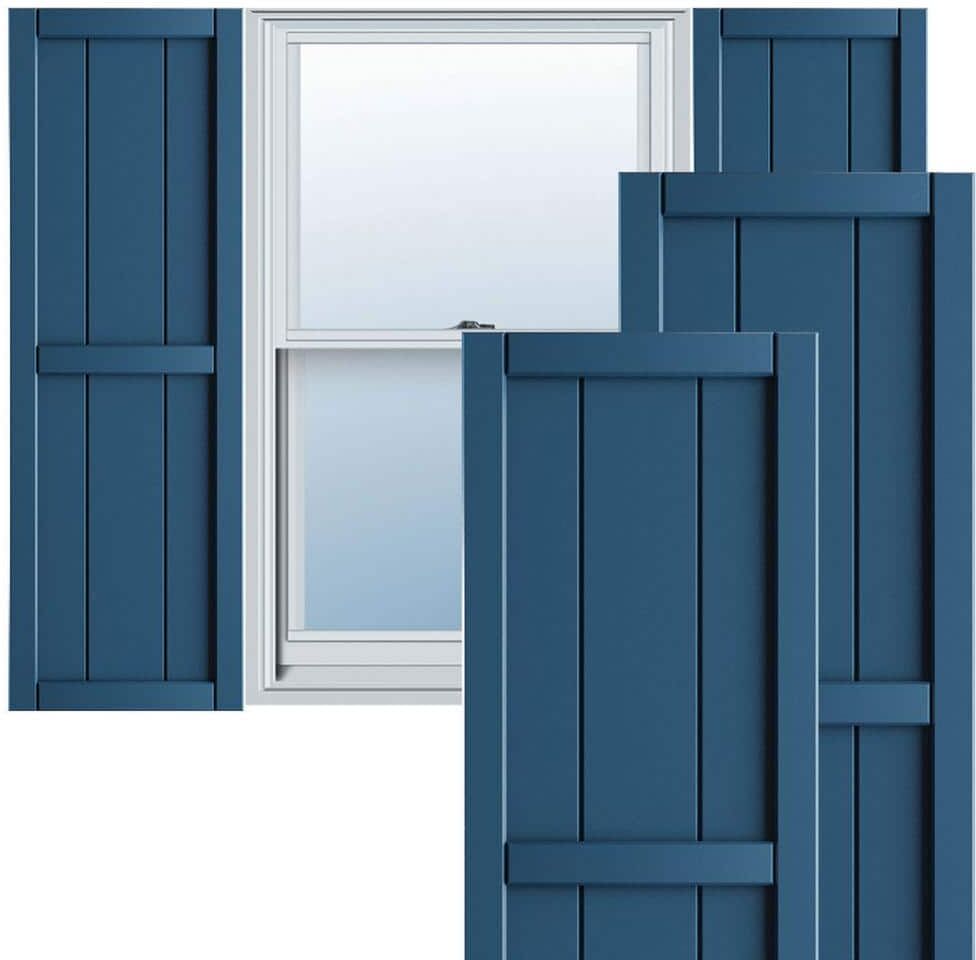 Ekena Millwork 10-3/4 in. x 47 in. True Fit PVC Two Board Framed Board and Batten Shutters Pair in Sojourn Blue