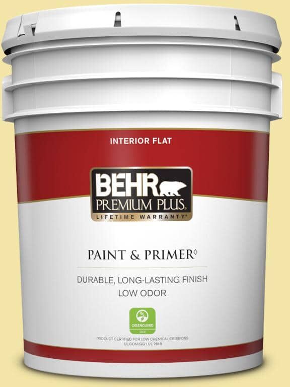 BEHR PREMIUM PLUS 5 gal. #P320-3 Lily Bulb Flat Low Odor Interior Paint & Primer