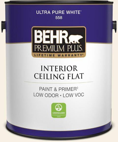 BEHR PREMIUM PLUS 1 gal. #OR-W14 White Veil Ceiling Flat Interior Paint