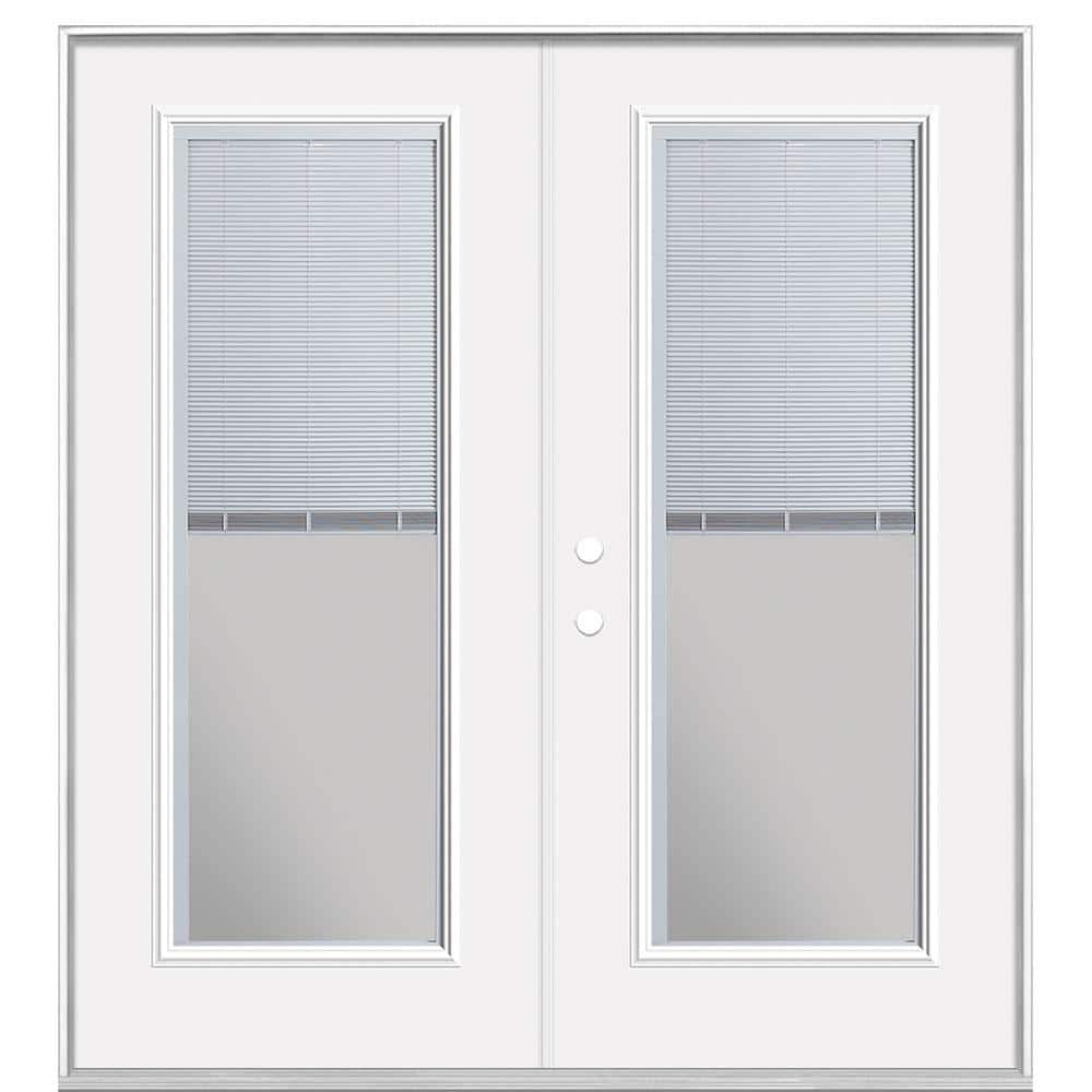 Masonite 72 in. x 80 in. Primed White Steel Prehung Right-Hand Inswing Mini Blind Patio Door in Vinyl Frame without Brickmold