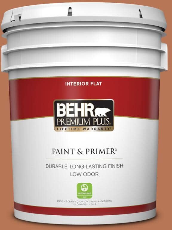 BEHR PREMIUM PLUS 5 gal. Home Decorators Collection #HDC-AC-06 Campfire Blaze Flat Low Odor Interior Paint & Primer