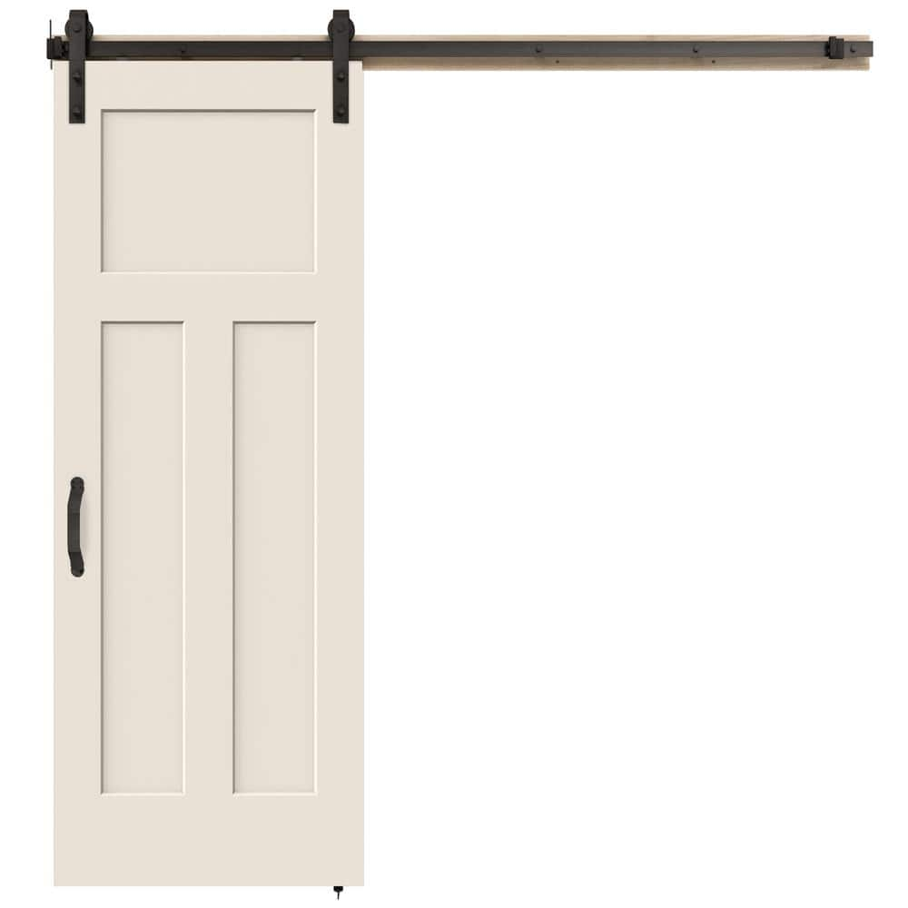 JELD-WEN 30 in. x 84 in. Craftsman Primed Smooth Molded Composite MDF Barn Door with Rustic Hardware Kit