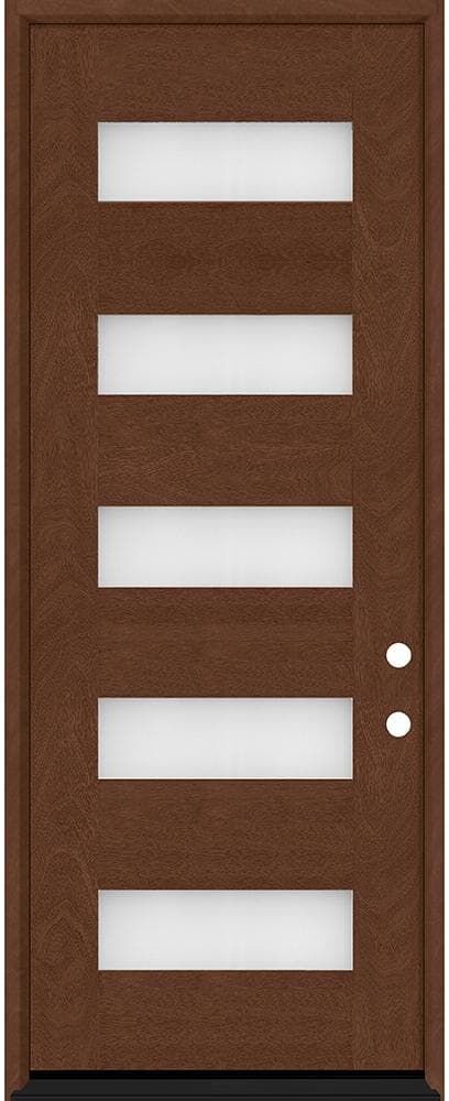 Steves & Sons Regency 36 in. x 80 in. 5L Modern Clear Glass LHIS Chestnut Stained Fiberglass Prehung Front Door