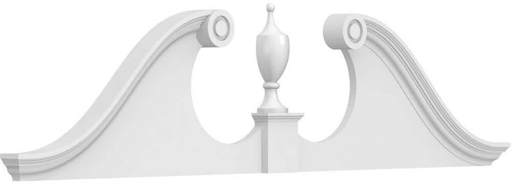 Ekena Millwork 2-3/4 in. x 74 in. x 18-1/2 in. Rams Head Architectural Grade PVC Pediment Moulding