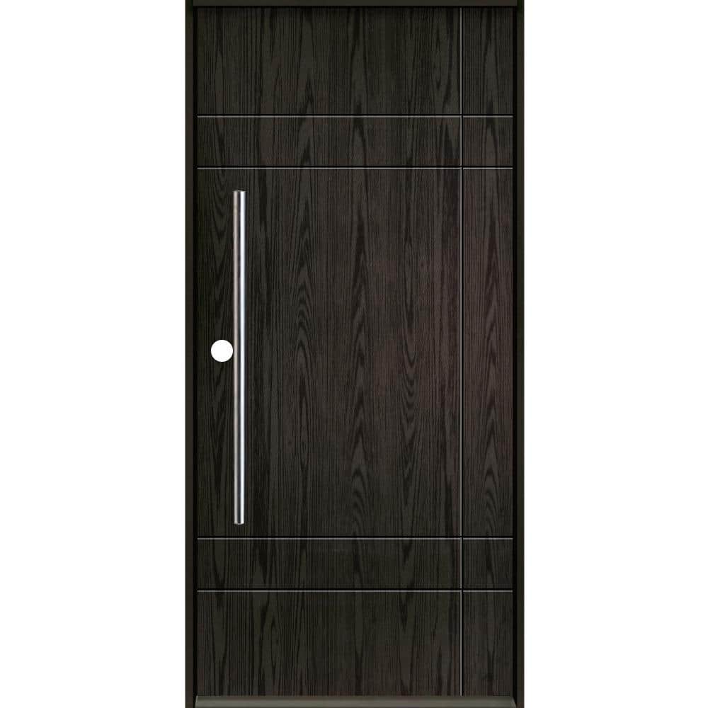 Krosswood Doors SUMMIT Modern Faux Pivot 36 in. x 80 in. Right-Hand/Inswing Solid Panel Baby Grand Stain Fiberglass Prehung Front Door