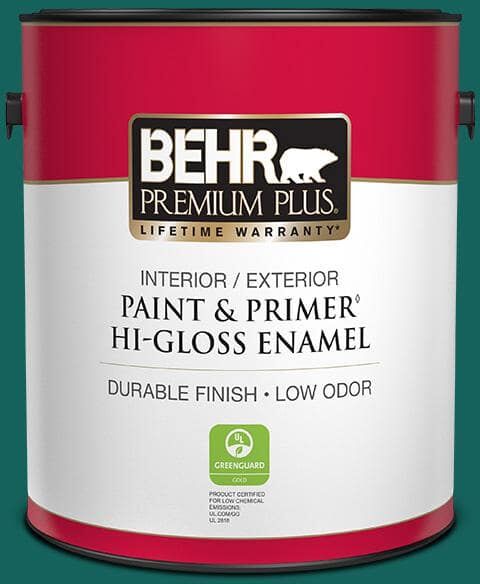 BEHR PREMIUM PLUS 1 gal. #S-H-490 Billiard Table Hi-Gloss Enamel Interior/Exterior Paint and Primer