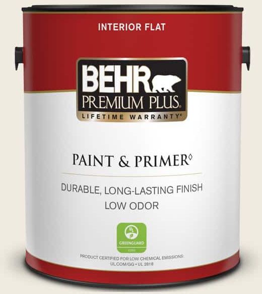 BEHR PREMIUM PLUS 1 gal. #PWN-51 Villa White Flat Low Odor Interior Paint & Primer