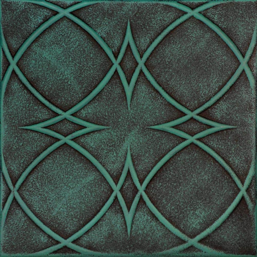 A La Maison Ceilings Circles and Stars Antique Green 1.6 ft. x 1.6 ft. Decorative Foam Glue Up Ceiling Tile (21.6 sq. ft./case)