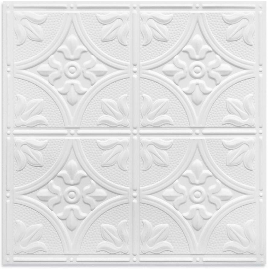 dubbin White PVC 2 ft. x 2 ft. Traditional Embossing Pattern Drop in Ceiling Tile (48 sq.ft./case)