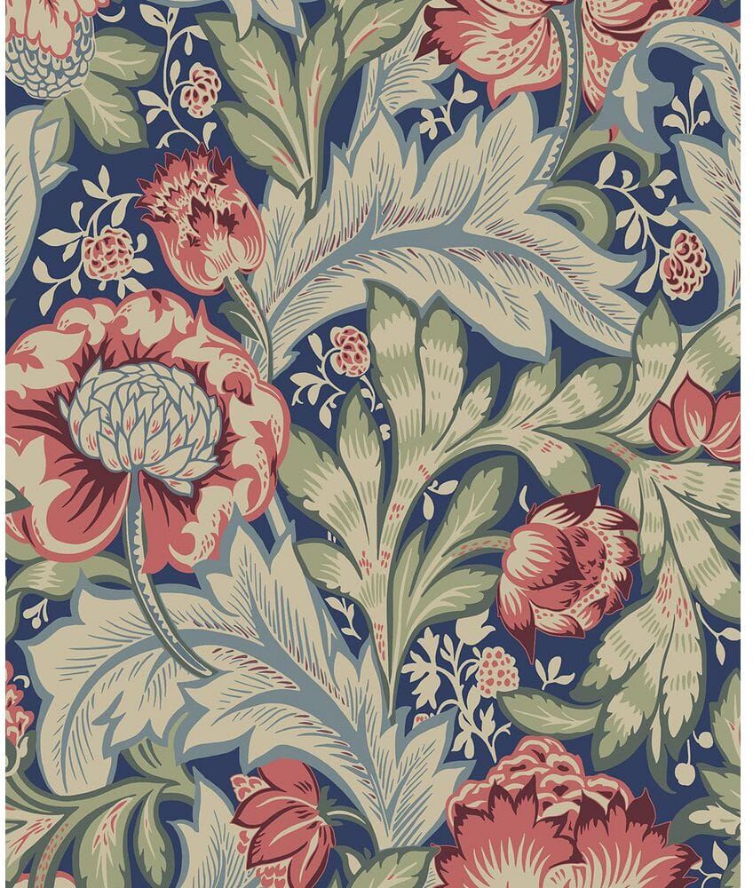 Seabrook Designs Marine Blue and Watermelon Acanthus Garden Unpasted Nonwoven Paper Wallpaper Roll 57.5 sq. ft.