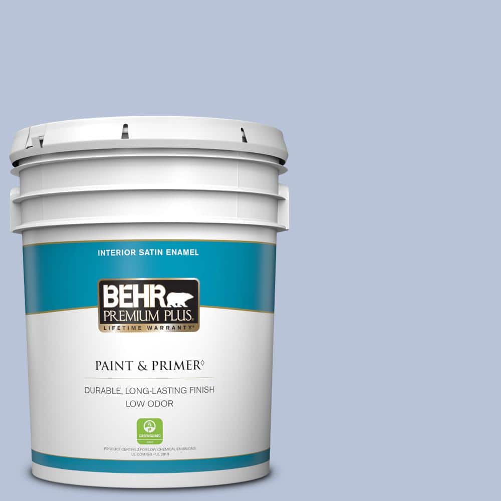 BEHR PREMIUM PLUS 5 gal. #610C-3 Virginia Blue Satin Enamel Low Odor Interior Paint & Primer