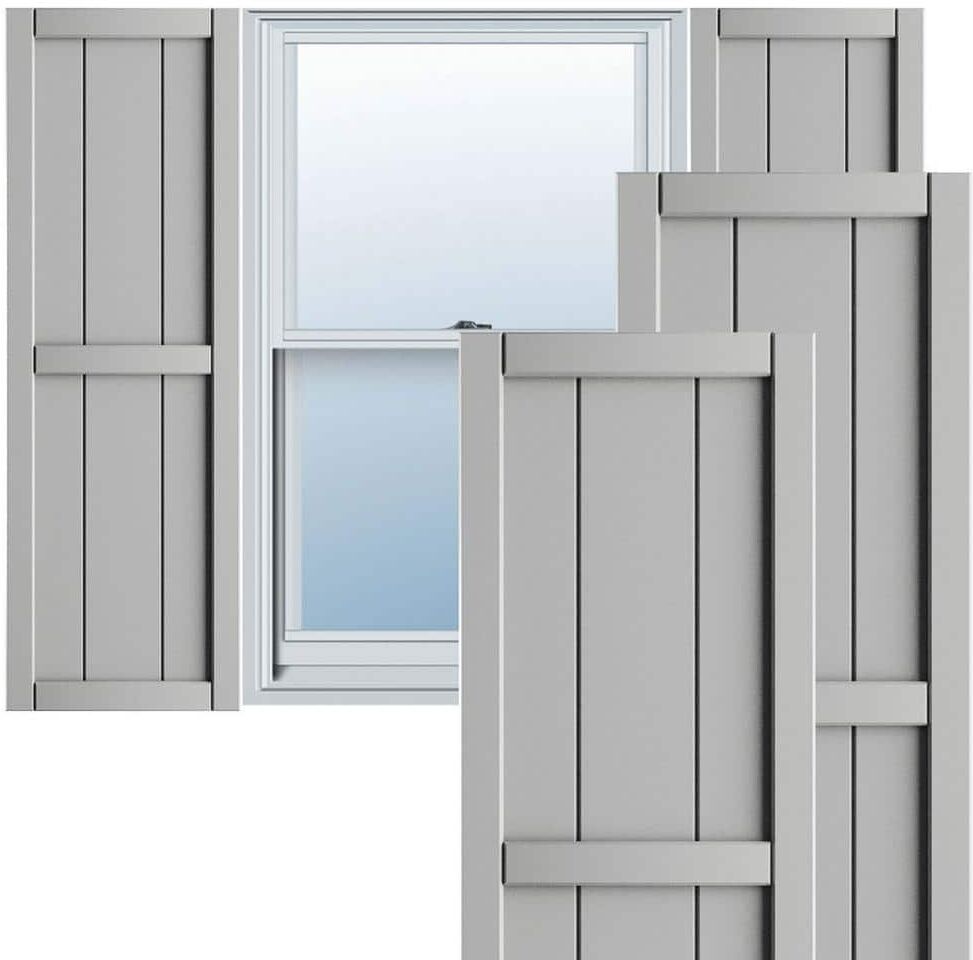 Ekena Millwork 10-3/4 in. x 47 in. True Fit PVC Two Board Framed Board and Batten Shutters Pair in Hailstorm Gray