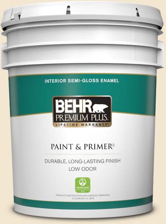 BEHR PREMIUM PLUS 5 gal. #S310-1 Writing Paper Semi-Gloss Enamel Low Odor Interior Paint & Primer