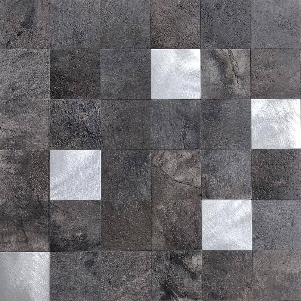 DIP Design Is Personal DIP Graphite Silver Mosaic Tile 12 in. x 12 in. Self-Adhesive PVC Backsplash (10 pack)