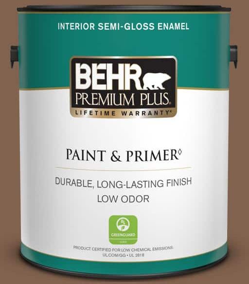 BEHR PREMIUM PLUS 1 gal. Home Decorators Collection #HDC-SP14-6 Tilled Earth Semi-Gloss Enamel Low Odor Interior Paint & Primer