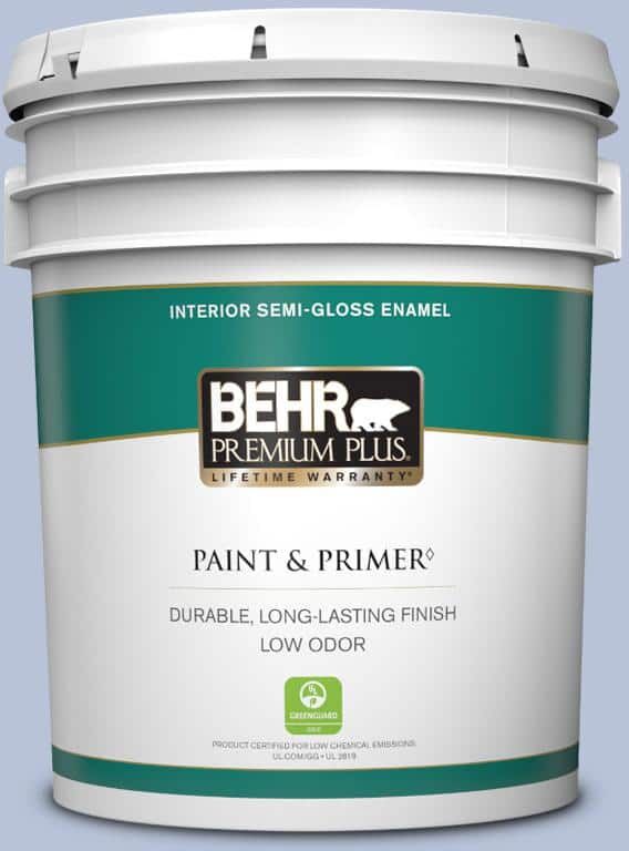 BEHR PREMIUM PLUS 5 gal. #610C-3 Virginia Blue Semi-Gloss Enamel Low Odor Interior Paint & Primer