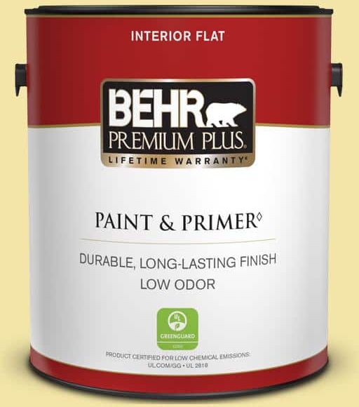 BEHR PREMIUM PLUS 1 gal. #P320-3 Lily Bulb Flat Low Odor Interior Paint & Primer