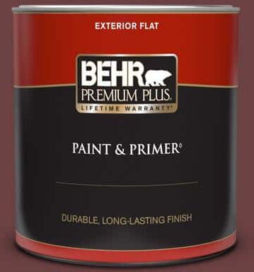 BEHR PREMIUM PLUS 1 qt. #BIC-50 Deep Claret Flat Exterior Paint & Primer