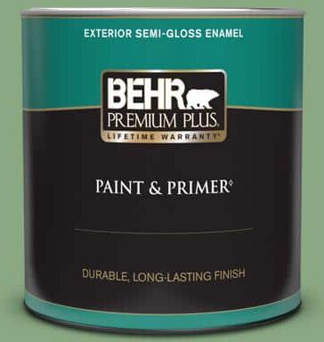 BEHR PREMIUM PLUS 1 qt. #M400-5 Baby Spinach Semi-Gloss Enamel Exterior Paint & Primer