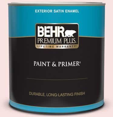 BEHR PREMIUM PLUS 1 qt. #RD-W02 Candy Floss Satin Enamel Exterior Paint & Primer