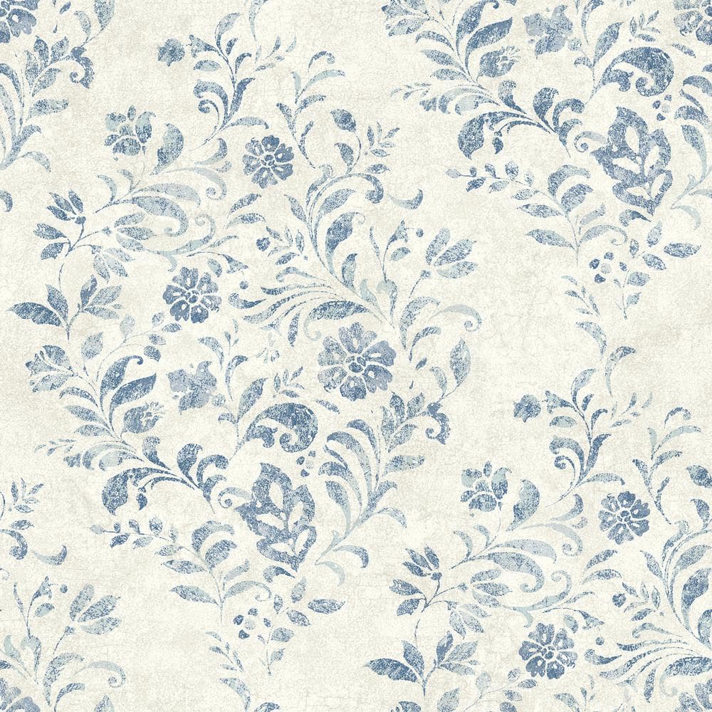 Chesapeake Isidore Blue Scroll Matte Pre-pasted Paper Wallpaper