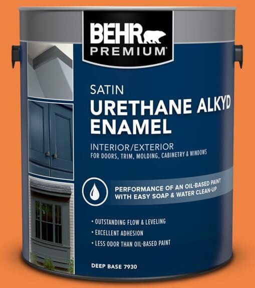 BEHR PREMIUM 1 gal. #P220-7 Construction Zone Urethane Alkyd Satin Enamel Interior/Exterior Paint