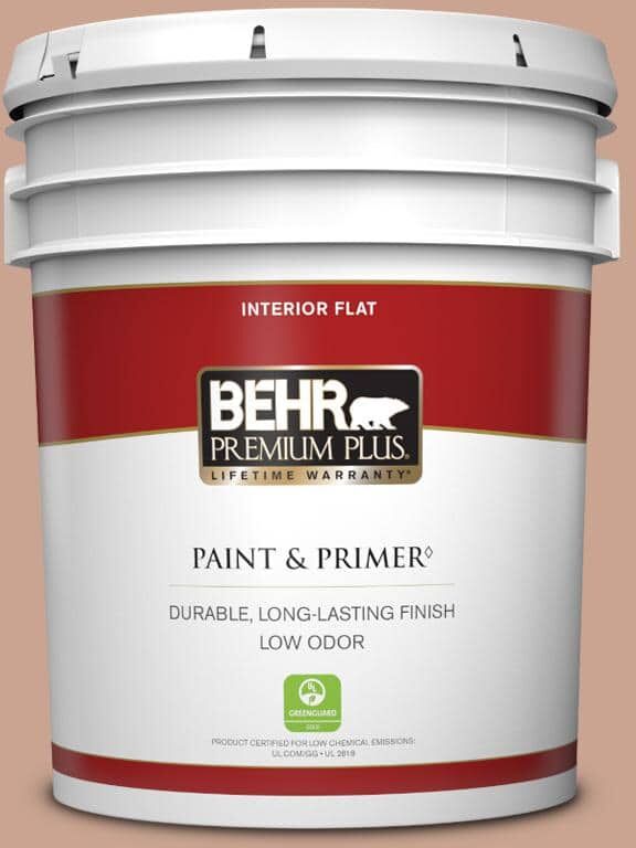 BEHR PREMIUM PLUS 5 gal. #220F-4 Sombrero Tan Flat Low Odor Interior Paint & Primer