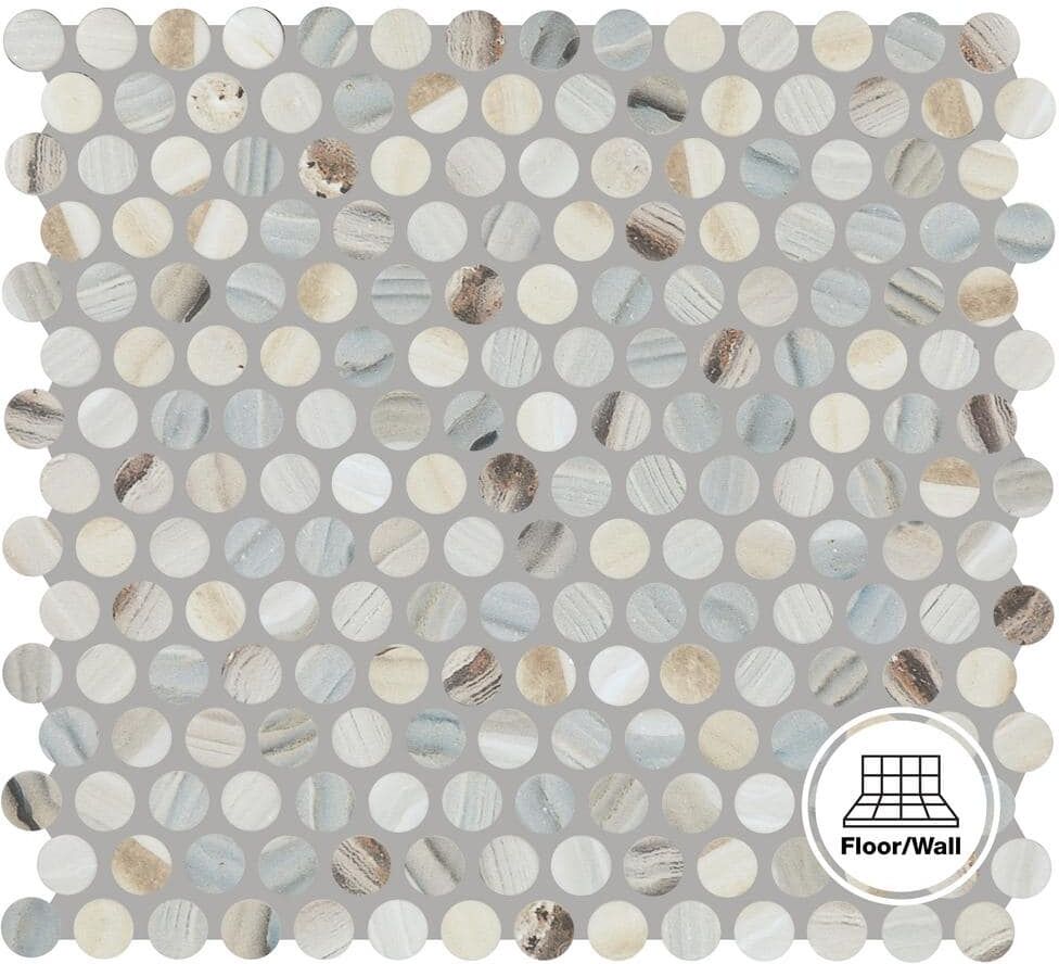 Daltile Lamora Marble Coastal Blue 11 in. x 13 in. Glazed Ceramic Penny Round Mosaic Tile (10.6 sq. ft./Case)