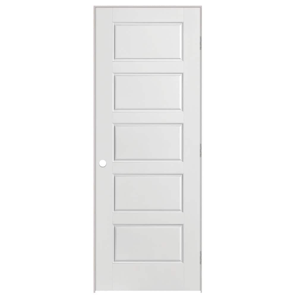 Masonite 30 in. x 80 in. 5 Panel Riverside Left-Handed Hollow-Core Smooth Primed Composite Single Prehung Interior Door