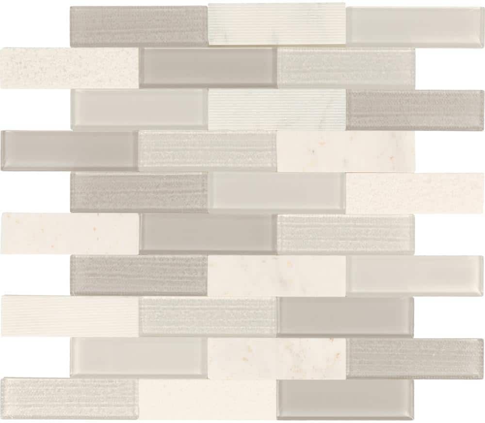 Daltile Xpress Mosaix Peel 'N Stick Daphne White 14 in. x 12 in. Glass/Marble Brick Joint Mosaic Tile (11.64 sq. ft./Case)