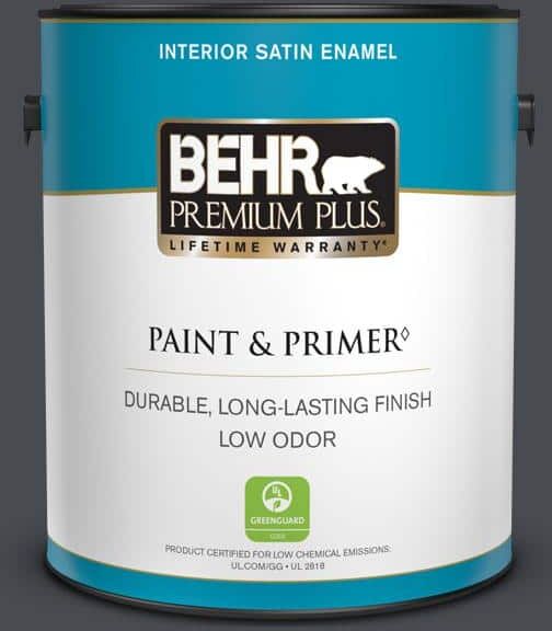 BEHR PREMIUM PLUS 1 gal. Home Decorators Collection #HDC-CL-24 Black Ribbon Satin Enamel Low Odor Interior Paint & Primer