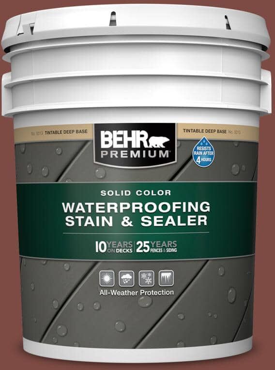 BEHR PREMIUM 5 gal. #PFC-02 Brick Red Solid Color Waterproofing Exterior Wood Stain and Sealer