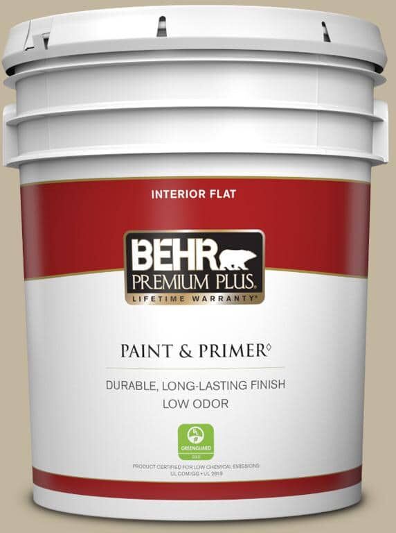 BEHR PREMIUM PLUS 5 gal. Home Decorators Collection #HDC-NT-09 Basic Khaki Flat Low Odor Interior Paint & Primer