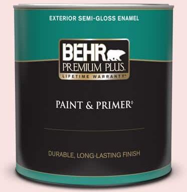 BEHR PREMIUM PLUS 1 qt. #RD-W02 Candy Floss Semi-Gloss Enamel Exterior Paint & Primer