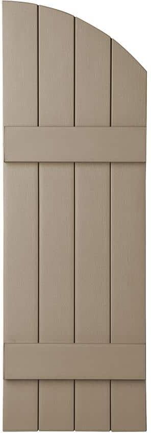 Ply Gem 15 in. x 41 in. Polypropylene Plastic 4-Board Closed Arch Top Board and Batten Shutters Pair in Pebblestone Clay