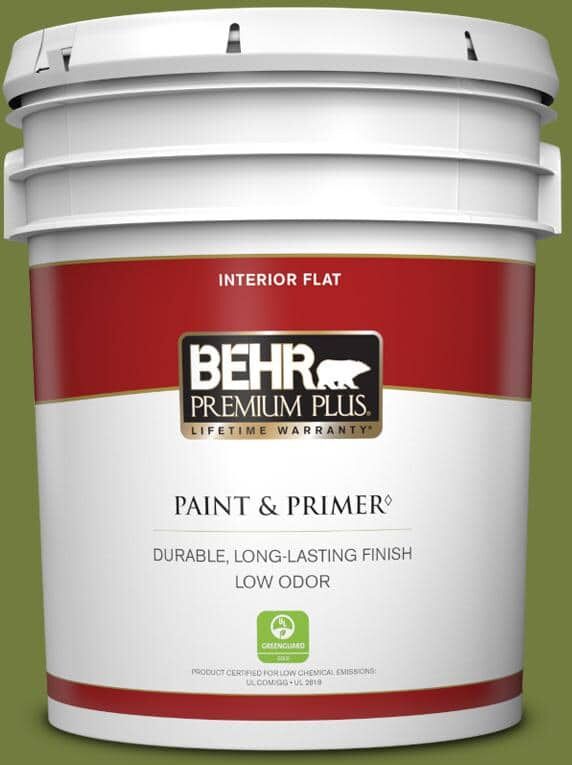 BEHR PREMIUM PLUS 5 gal. Home Decorators Collection #HDC-SM16-11 Hot Dog Relish Flat Low Odor Interior Paint & Primer