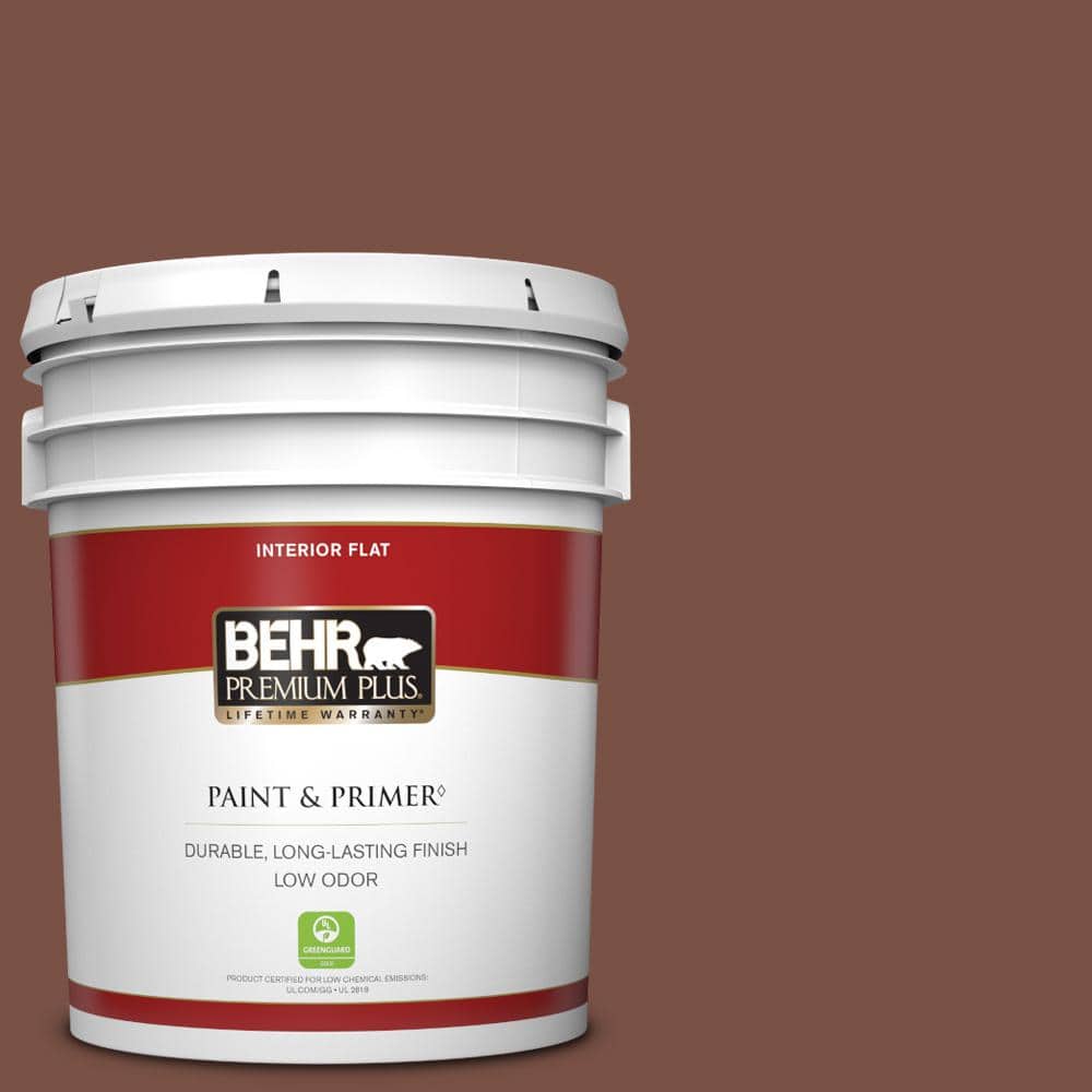 BEHR PREMIUM PLUS 5 gal. Home Decorators Collection #HDC-AC-03 Ancho Pepper Flat Low Odor Interior Paint & Primer