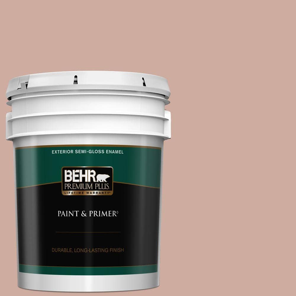 BEHR PREMIUM PLUS 5 gal. #MQ1-50 Art Deco Pink Semi-Gloss Enamel Exterior Paint & Primer