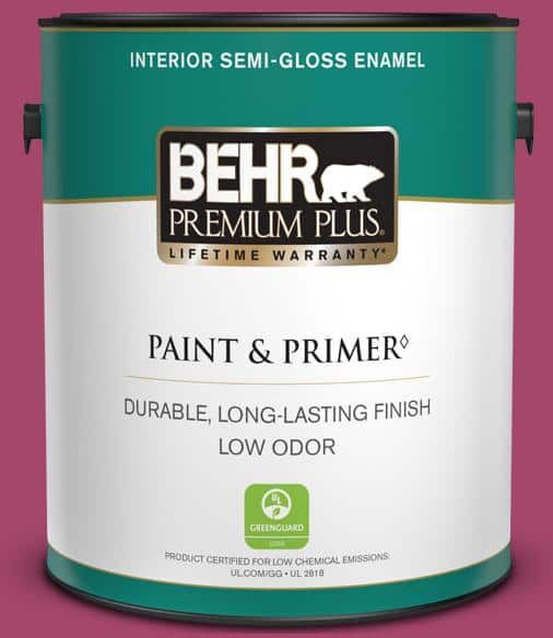 BEHR PREMIUM PLUS 1 gal. Home Decorators Collection #HDC-SM14-1 Fuschia Flair Semi-Gloss Enamel Low Odor Interior Paint & Primer