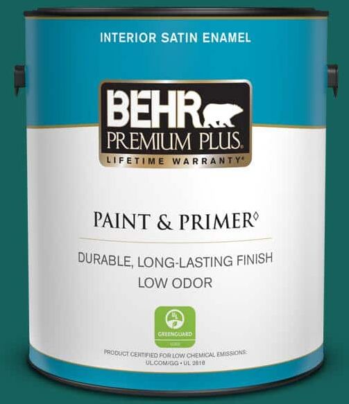 BEHR PREMIUM PLUS 1 gal. #S-H-490 Billiard Table Satin Enamel Low Odor Interior Paint & Primer