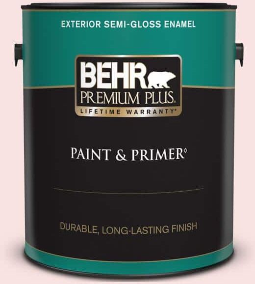 BEHR PREMIUM PLUS 1 gal. #RD-W02 Candy Floss Semi-Gloss Enamel Exterior Paint & Primer