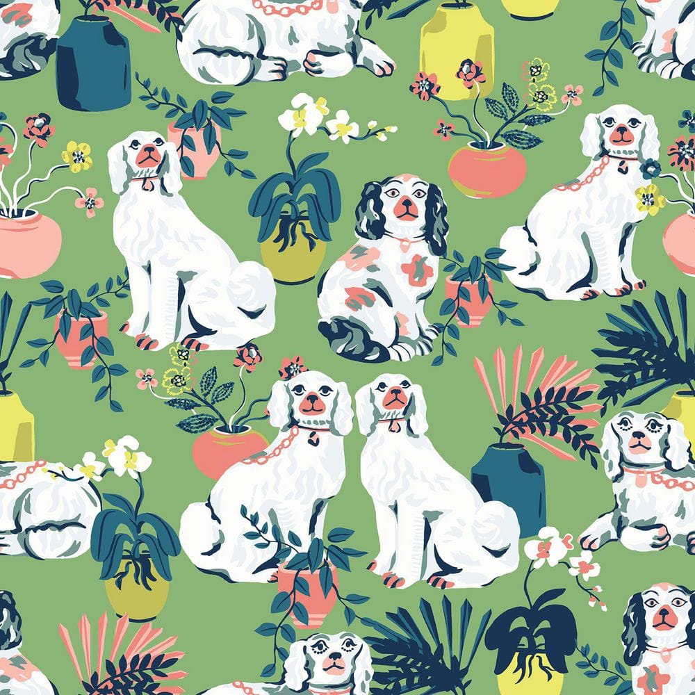 PRINTFRESH Jade Good Dog Matte Vinyl Peel and Stick Wallpaper