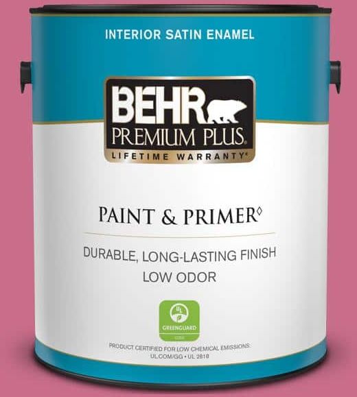 BEHR PREMIUM PLUS 1 gal. #110B-5 Silk Ribbon Satin Enamel Low Odor Interior Paint & Primer