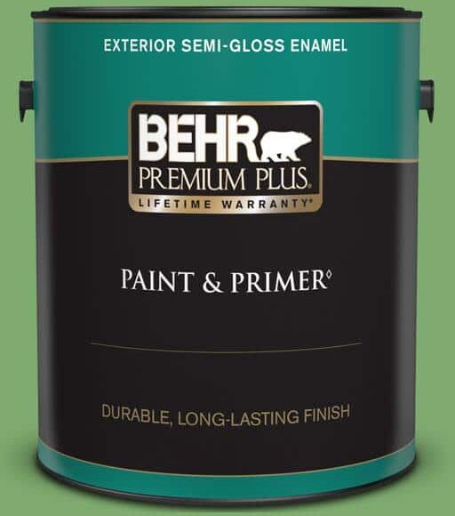 BEHR PREMIUM PLUS 1 gal. #M390-5 Sage Garden Semi-Gloss Enamel Exterior Paint & Primer