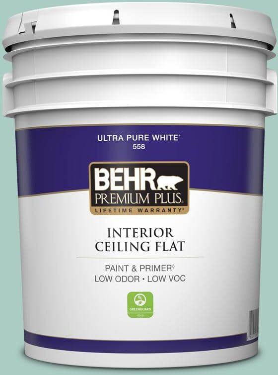 BEHR PREMIUM PLUS 5 gal. #M440-3 Baby Aqua Ceiling Flat Interior Paint