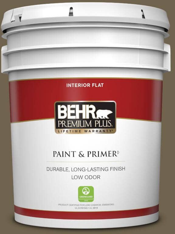 BEHR PREMIUM PLUS 5 gal. Home Decorators Collection #HDC-AC-15 Peat Flat Low Odor Interior Paint & Primer